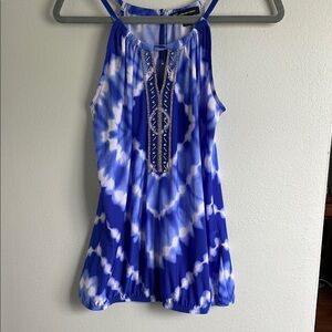 INC International Concepts Blue White Strappy Embellished Tank Top